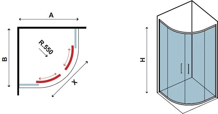 Box doccia semicircolare 90x90 vetro satinato anticalcare KF2000 - KAMALU