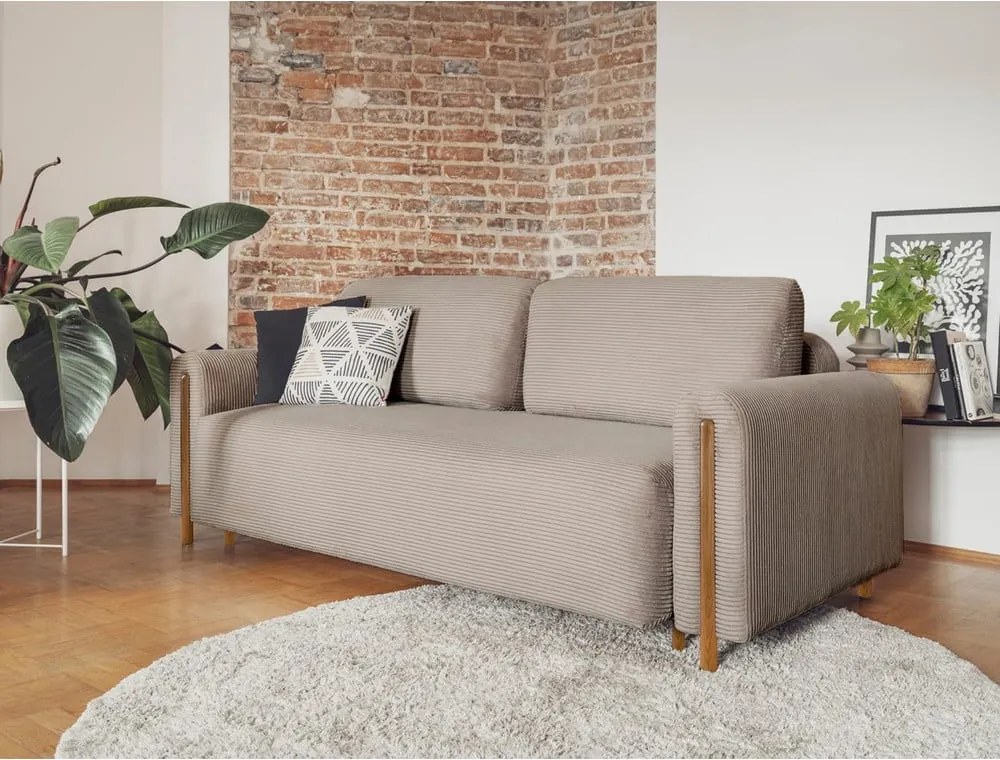 Divano marrone chiaro allungabile/con contenitore e rivestimento in velluto a coste 244 cm Arcadova – ELTAP