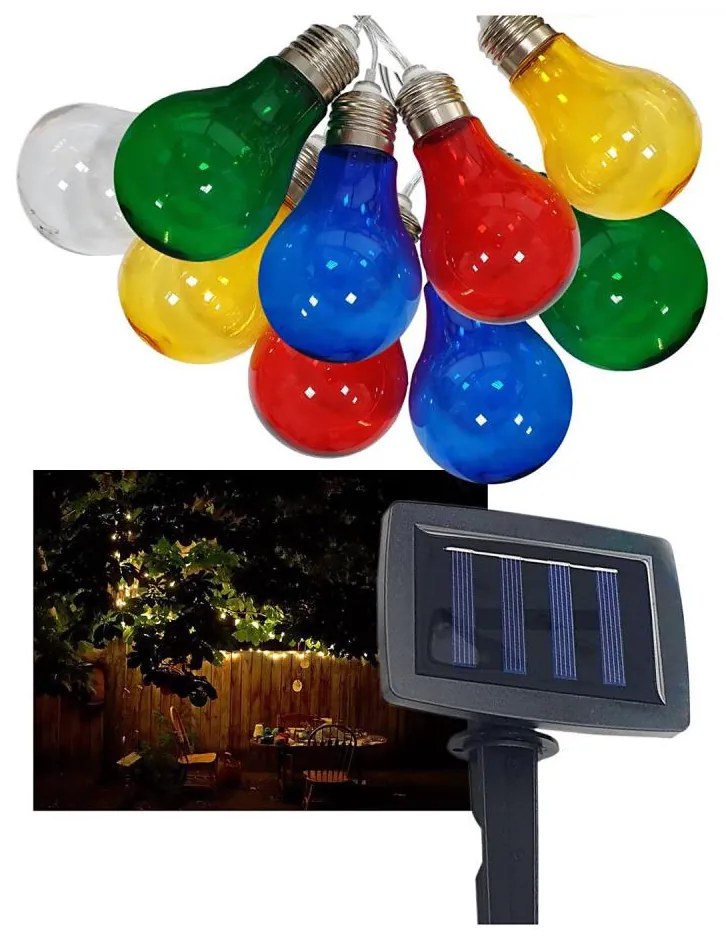 Catena solare LED esterna 10xLED 1,2V 300mAh 2,2m IP44 multicolore
