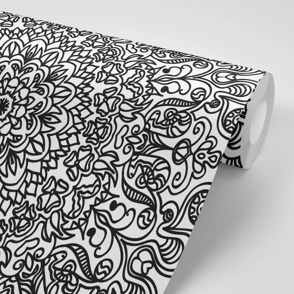 Carta da parati – Ornamento con motivo floreale in bianco e nero