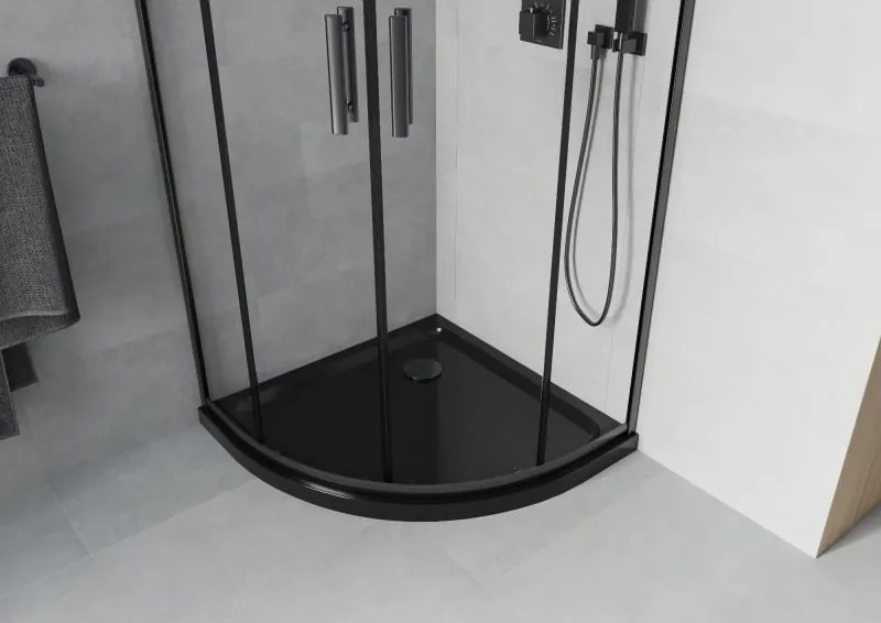 Mexen Rio cabina doccia semicircolare 80 x 80 cm, trasparente, nera + piatto doccia Flat, nero - 863-080-080-70-00-4170B