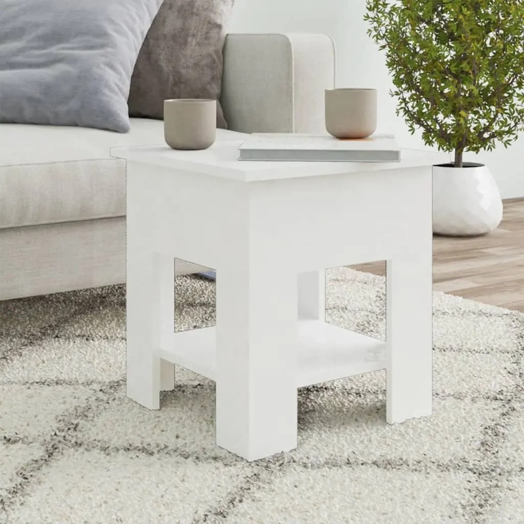 Tavolino Da Salotto Bianco Lucido 40x40x42 Cm Legno Multistrato /