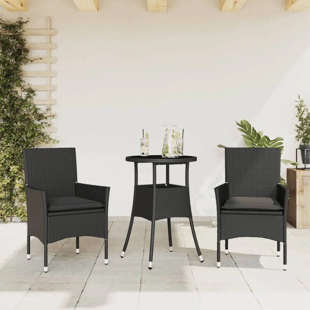 Set Da Pranzo Da Giardino 3 Pz Con Cuscini Polyrattan E Vetro /