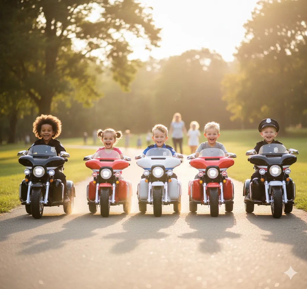 Moto Elettrica Polizia Americana 3 Ruote per Bambini 12V Kidfun Police Washington Nera...