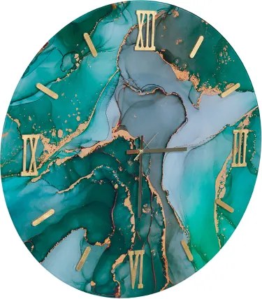 Orologio rotondo D65 cm in vetro temperato effetto marmo Verde - MAXMA