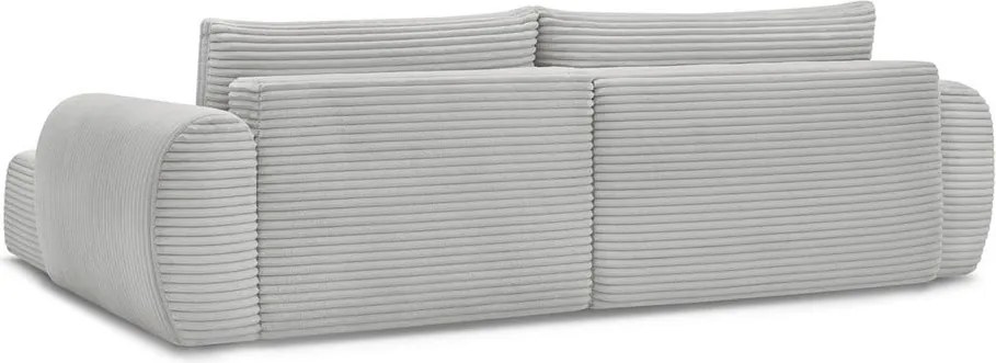 Divano angolare in grigio chiaro allungabile (con penisola a destra) con rivestimento in velluto a coste Lucien – Bobochic Paris