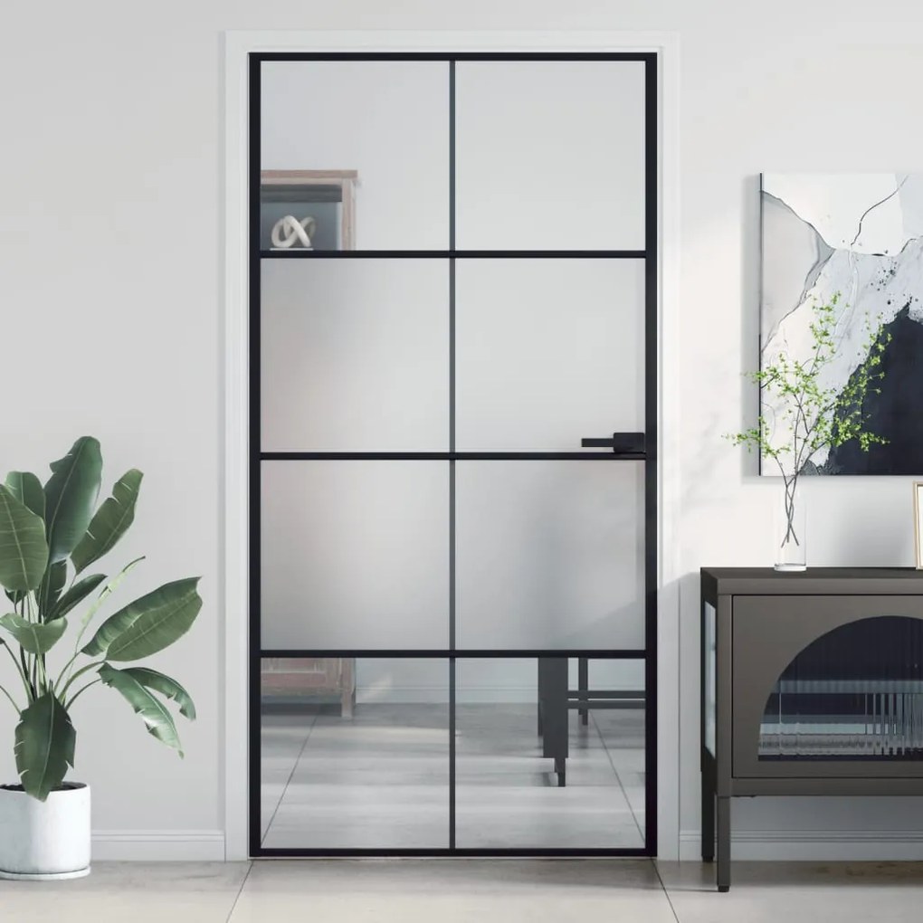 Porta Interni Sottile Nera 102,5x201,5vetro Temperato Alluminio /