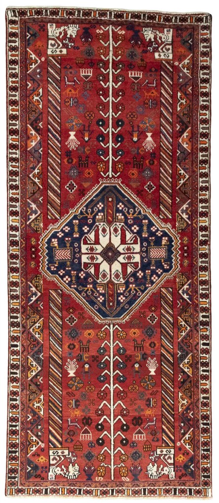 Shiraz Tappeto 250x100 Rosso (Iran) Annodato A Mano