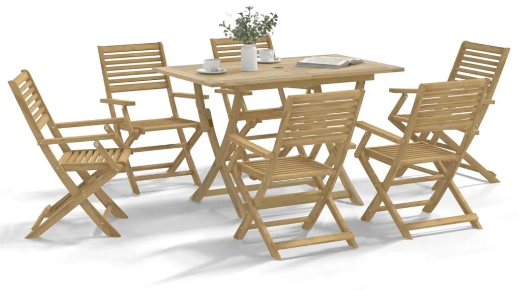 Set Da Pranzo Da Giardino 7 Pz İn Legno Massello Di Acacia /