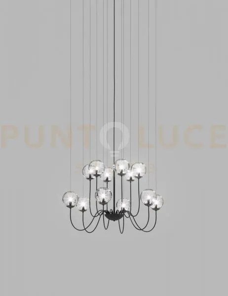 Puppet sospensione 12p cristallo trasparente nero opaco 12 luci att...