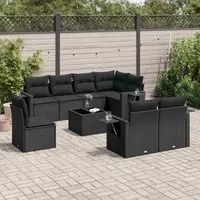 Set Divani da Giardino 9 pz con Cuscini Nero in Polyrattan 3220444