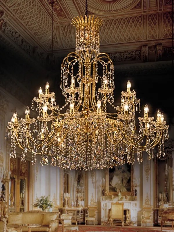 Chandelier 38 lights, polished golden brass- 702/38 Luxury Crystal - Arredo Luce Cromo