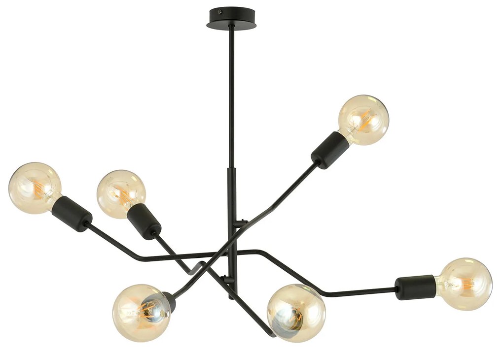 Sospensione Industrial 6 Luci Febe In Acciaio Nero E Bracci Regolabili