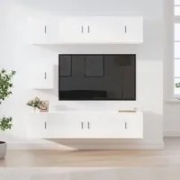 Set di Mobili Porta TV 7 pz Bianco Lucido in Legno Multistrato 3188664