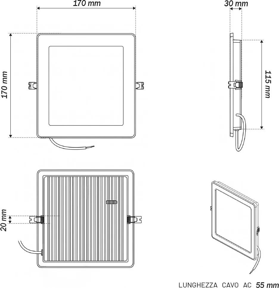 Pannello LED Quadrato 12W foro da 140 a 155mm CCT Bianco Variabile - LEDISENS Colore Bianco Variabile CCT