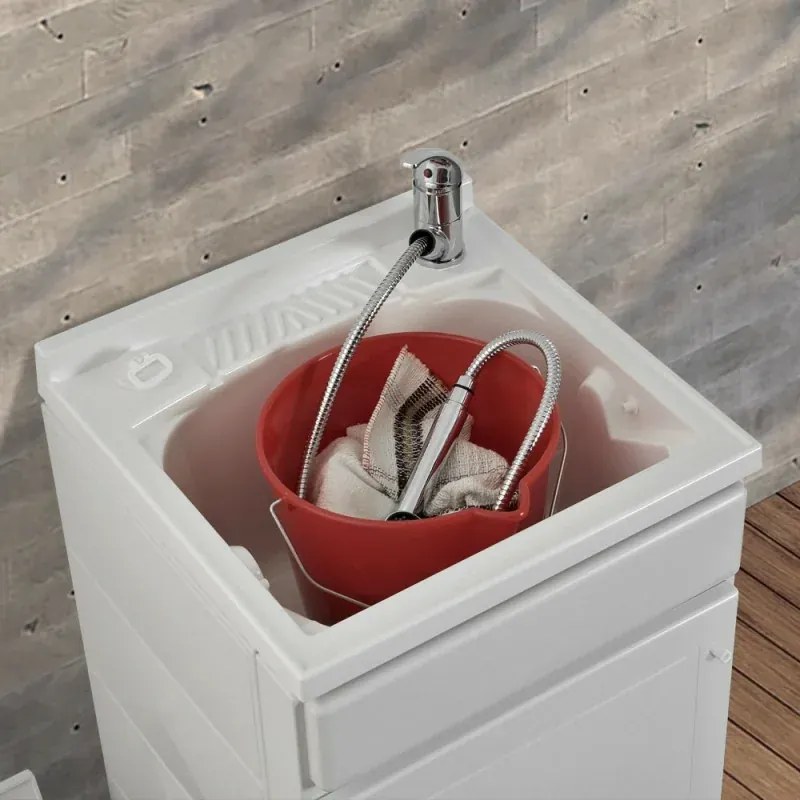 Mobile Lavatoio in Kit 50x50 cm con Vasca in Resina colore Bianco