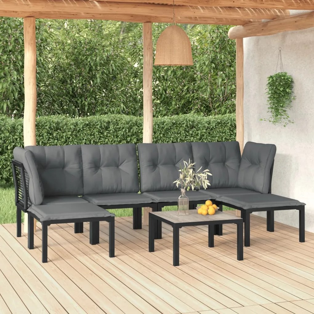 Set salotto da giardino 7 pz nero e grigio in polyrattan