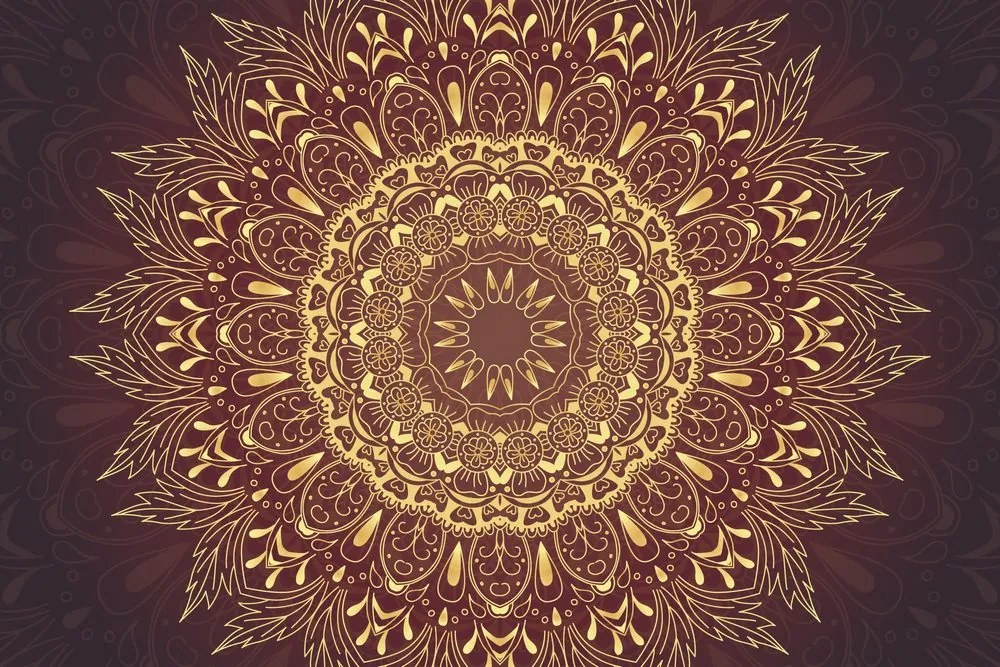 Carta da parati – Mandala dorata su sfondo bordeaux