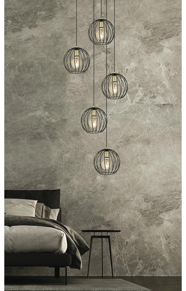 Lampadario Contemporaneo Omoikane Acciaio Nero 6 Luci E27 Ip20