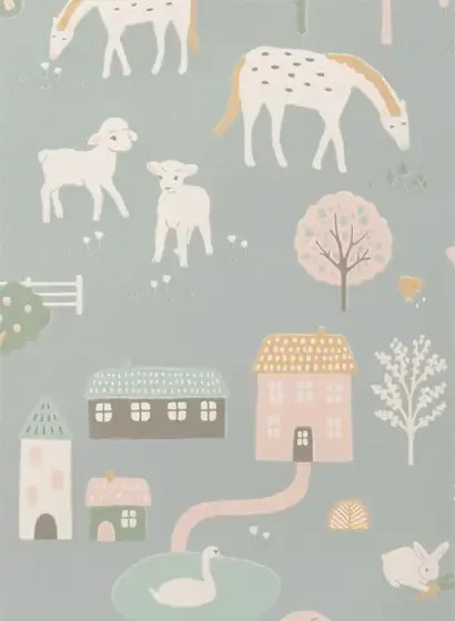 Majvillan Carta da parati My Farm - Stone Blue