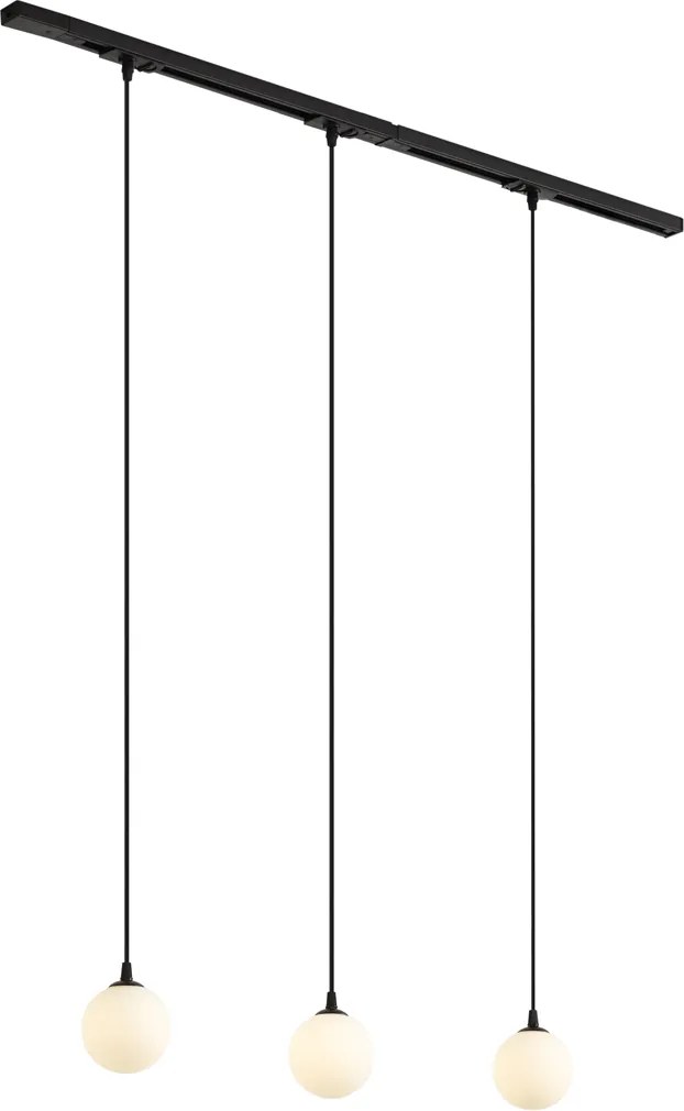 Sistema di illuminazione a binario moderno nero con 3 luci a sospensione bianche monofase - Iconic Perle