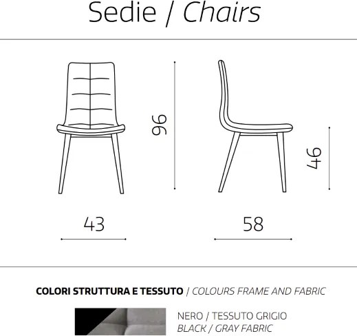 Sedia tessuto soggiorno Grigio imbottita LINFA 2 sedie