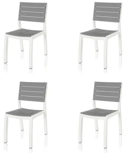 Sedie Da Esterno Senza Braccioli In Resina Effetto Legno Bianco E Grigio  Set 4 Pezzi Harmony