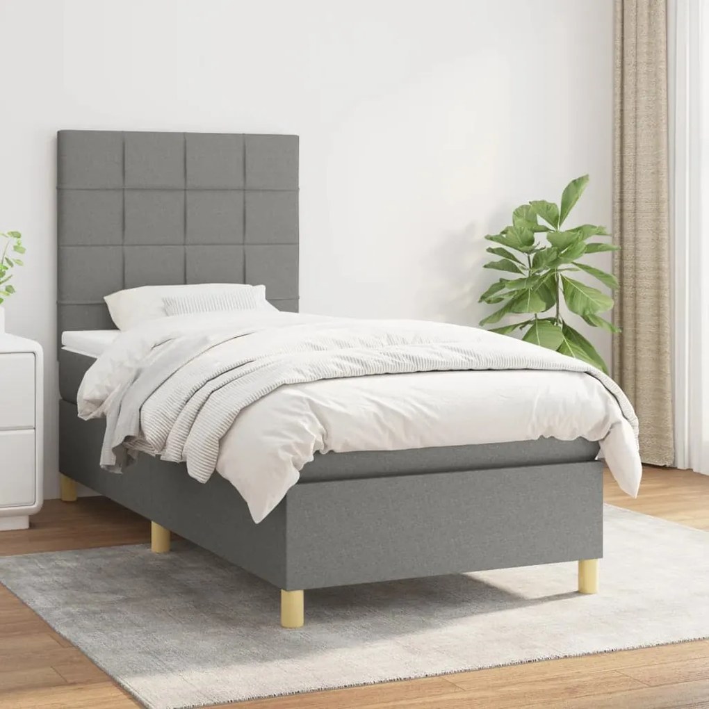 Giroletto A Molle Con Materasso Grigio Scuro 90x190 Cm Tessuto /