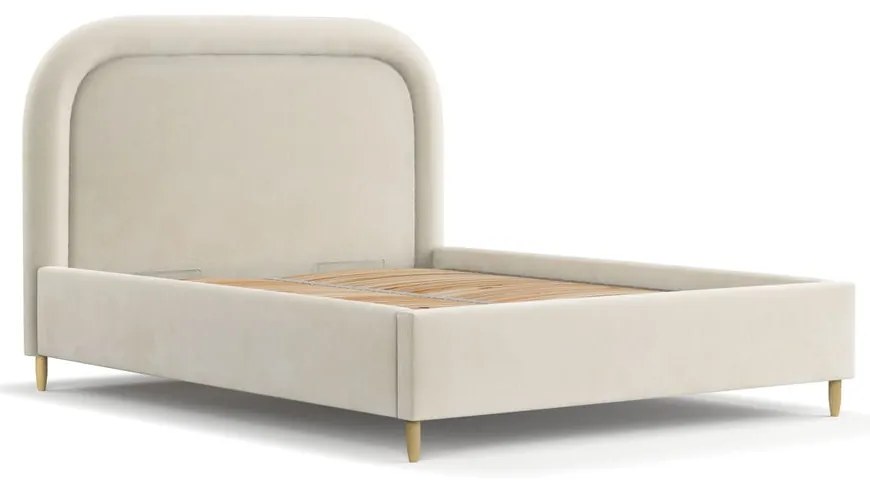 Letto matrimoniale imbottito crema con spazio contenitivo e rete 160x200 cm Mija - Maison de Rêve