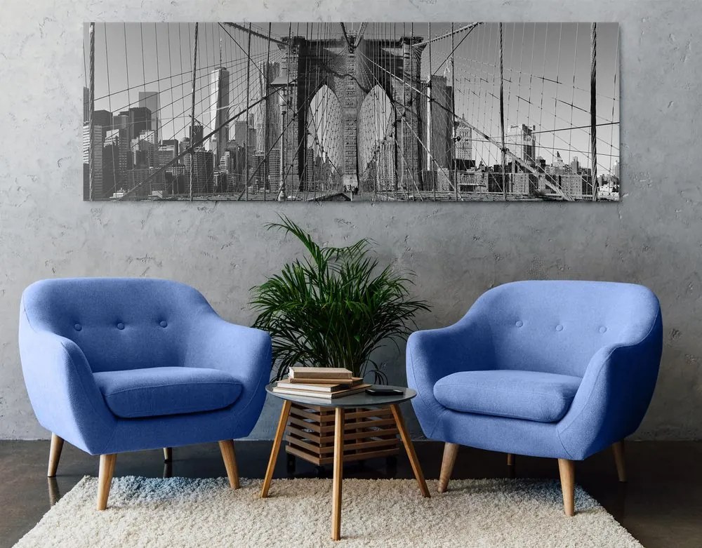 Stampa su tela – Ponte di Manhattan a New York in bianco e nero