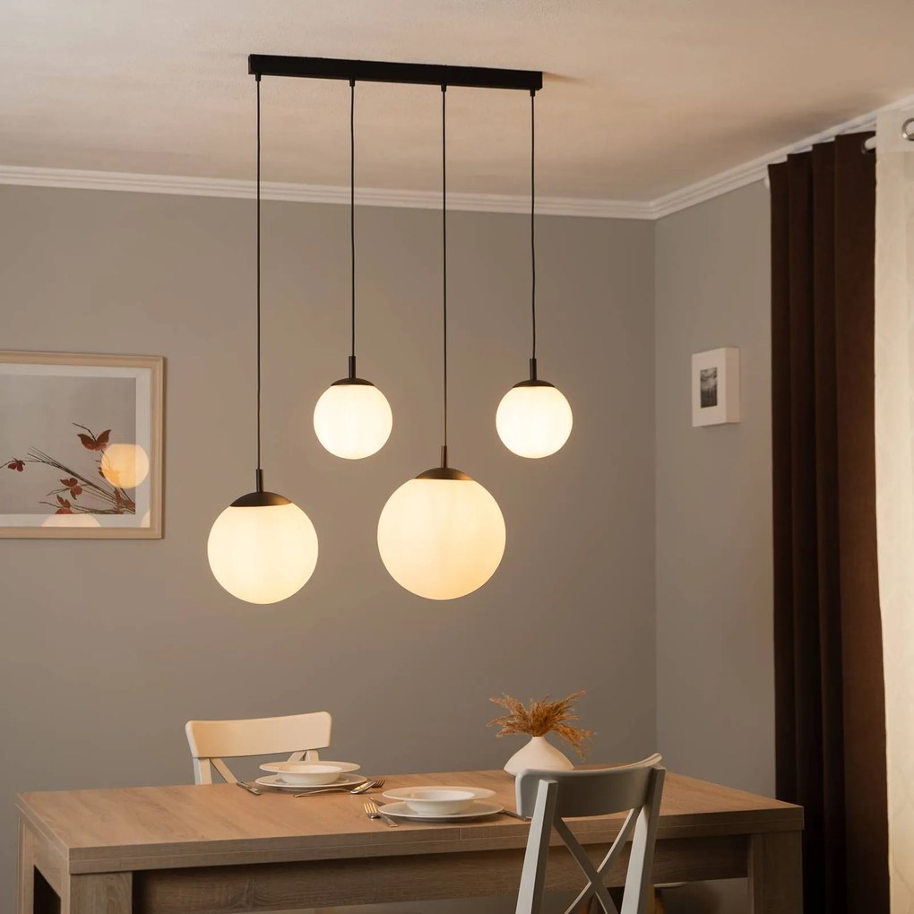 TK Lighting Lampada a sospensione Esme, vetro opalino, 4 luci, lineare