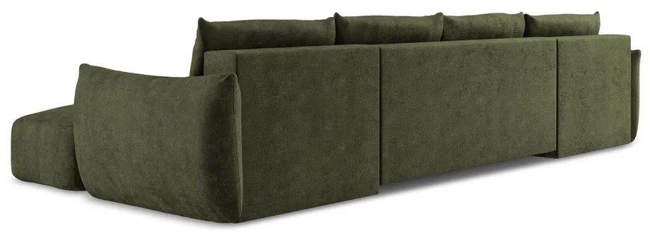 Divano angolare verde allungabile (a U) con rivestimento in ciniglia Leila – Makamii