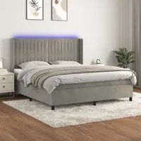 Letto a Molle Materasso e LED Grigio Chiaro 160x200 cm Velluto cod mxl 71791