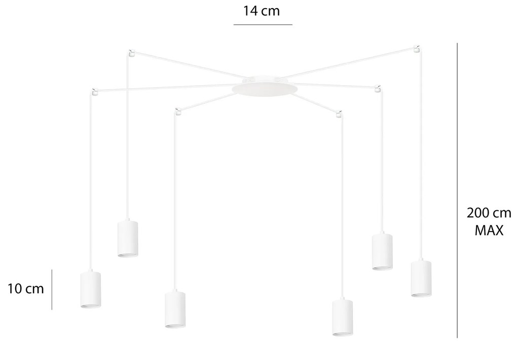 Sospensione A Ragno In Acciaio Bianco 6 Luci Tracker Con Cavo 3 Metri