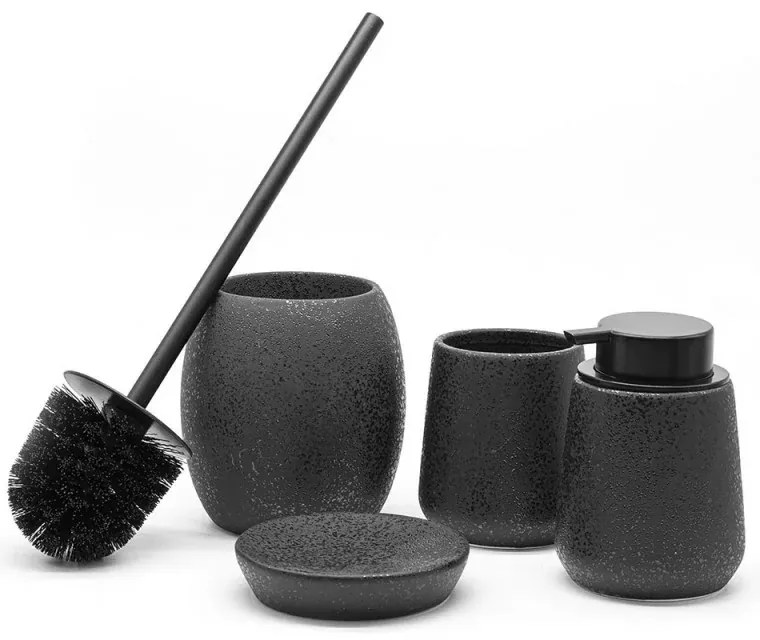 Portascopino in ceramica nero con manico in acciaio nero effetto glitter