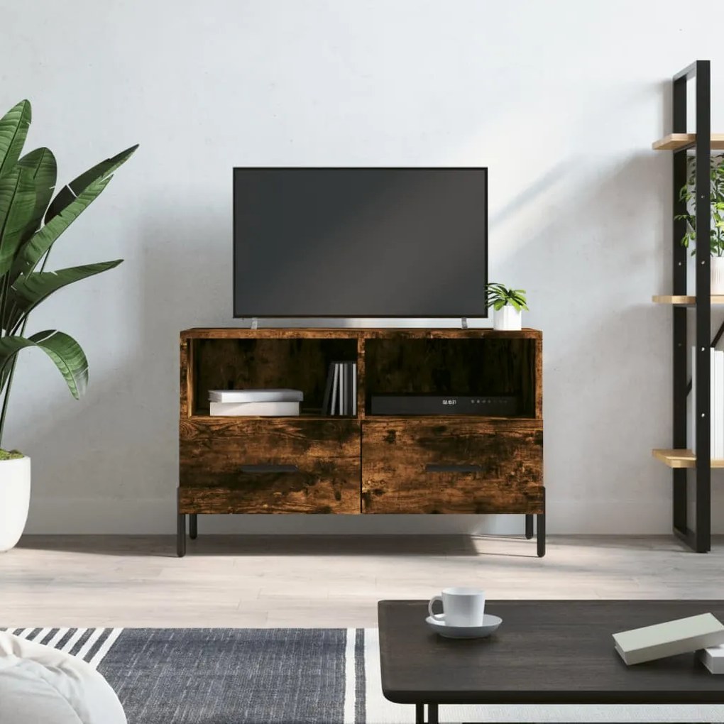 Mobile porta tv rovere fumo 80x36x50 cm in legno multistrato