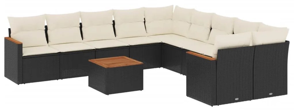 Set divani da giardino 11 pz con cuscini in polyrattan nero