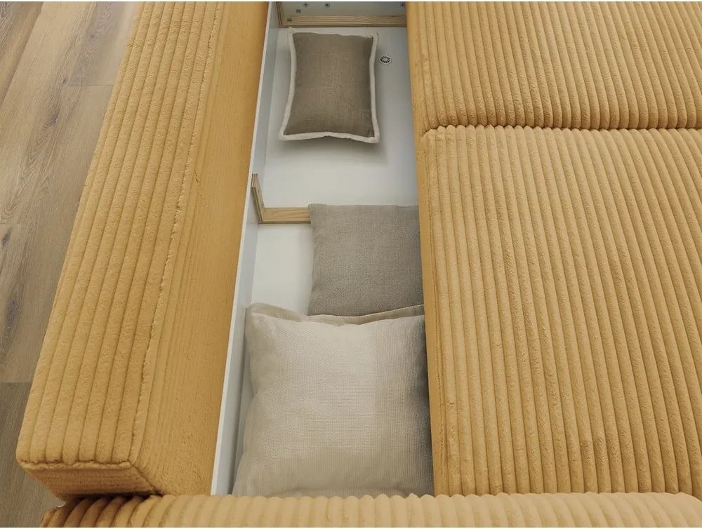 Divano color senape allungabile con rivestimento in velluto a coste 257 cm Lucien – Bobochic Paris