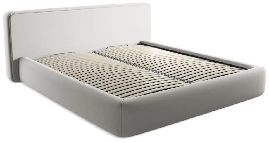 Letto matrimoniale imbottito grigio chiaro con contenitore con griglia 180x200 cm Kiana - Makamii