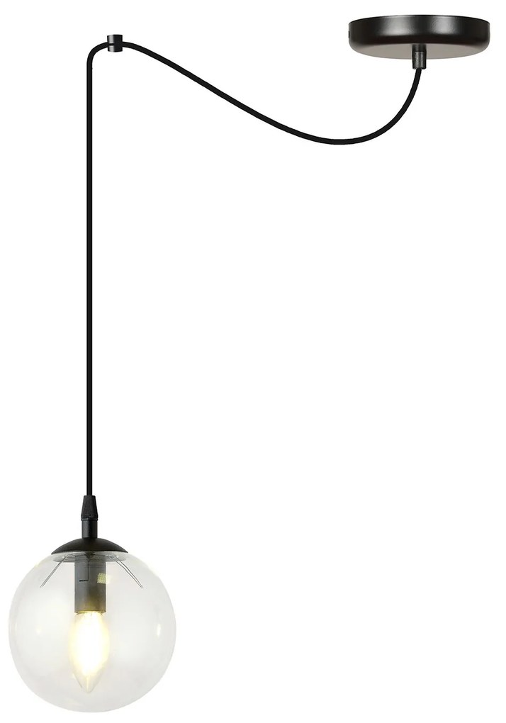 Sospensione 1 Luce Ginevra In Acciaio Nero Con Cavo Lungo E Vetro Trasparente