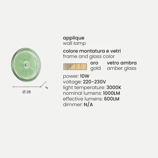 Applique LED JOKEY D28 cm in metallo e vetro decorato Ambra