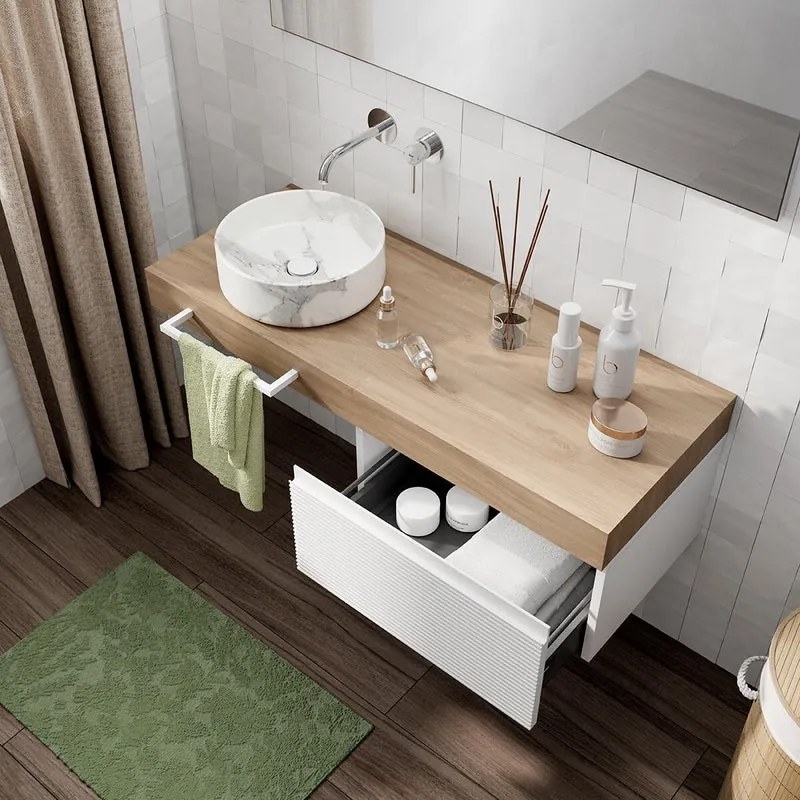 Mobile da bagno sospeso Step Rigato con top L 60.3 x H 30 x P 46 cm bianco, 1 cassetto con chiusura ammortizzata