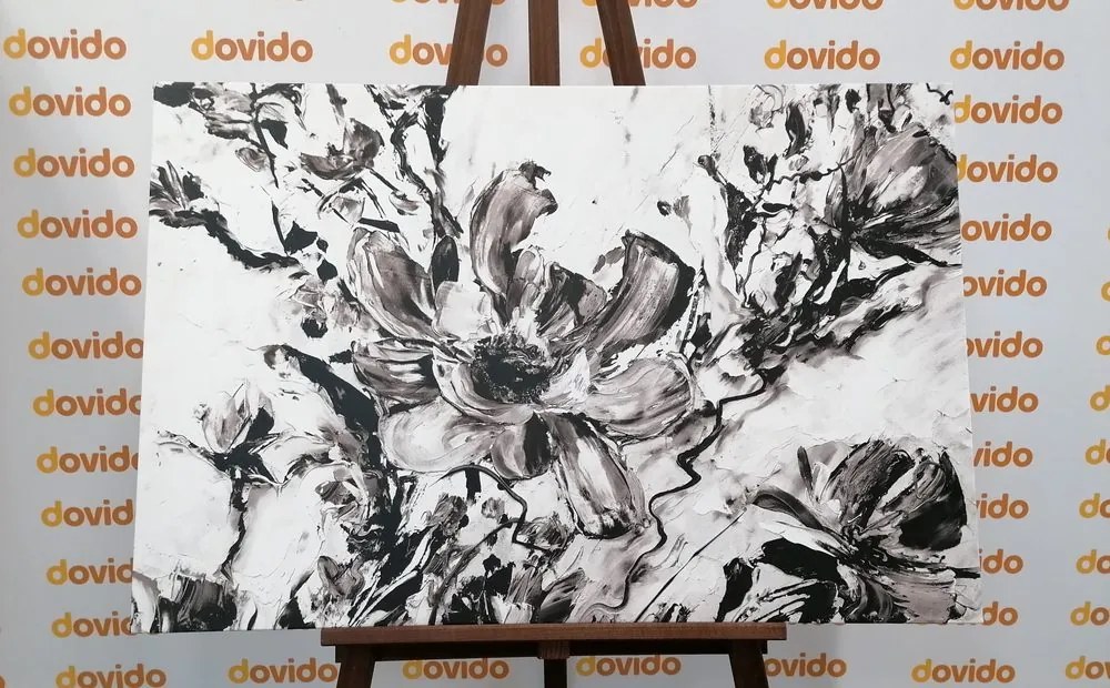 Quadro su tela – Fiori dipinti dell'estate in bianco e nero