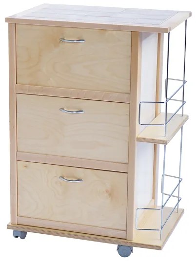 Carrello da cucina con ante a ribalta e portabottiglie Naturale