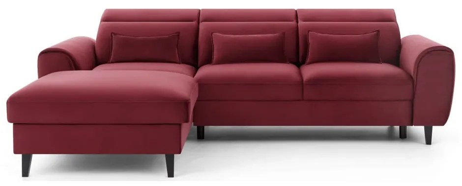 Divano angolare rosso allungabile/con contenitore (con penisola a sinistra/con chaise lounge) e rivestimento in velluto Foble – ELTAP