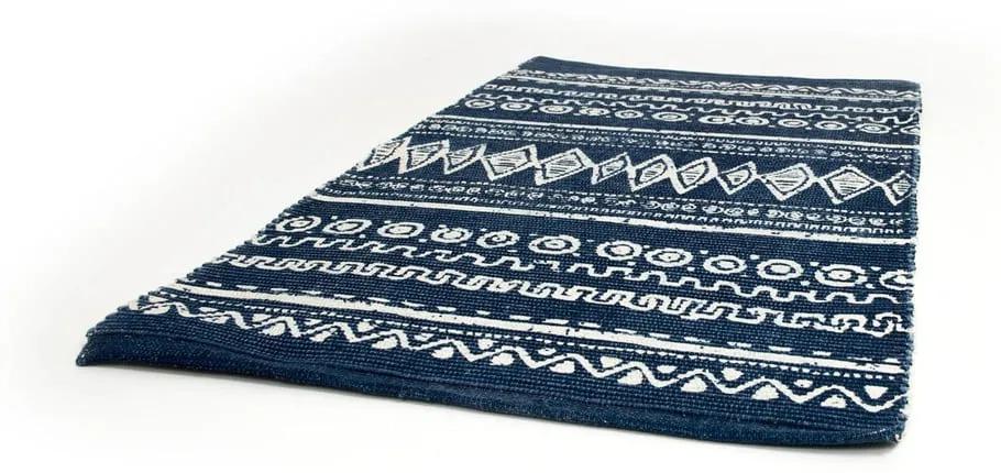 Tappeto in cotone blu e bianco , 55 x 140 cm Ethnic - Webtappeti