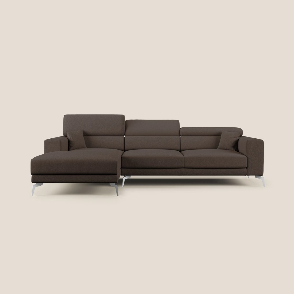 Blade Divano moderno angolare con poggiatesta reclinabili in tessuto impermeabile simil-cotone T13 marrone