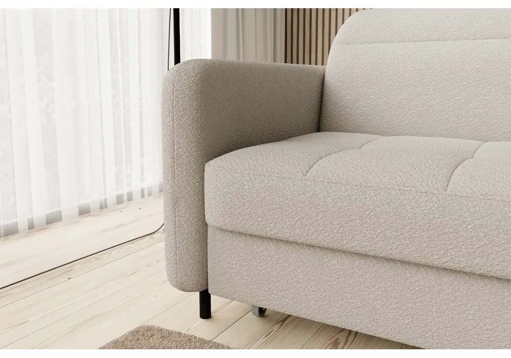 Divano angolare beige allungabile/con contenitore (con penisola a destra/con chaise lounge) e rivestimento in bouclé Gomsi – ELTAP