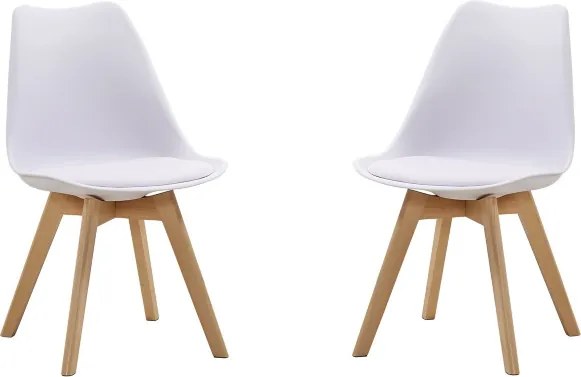 Sedia Kaira bianco con seduta ecopelle e gambe in legno - 2 pezzi