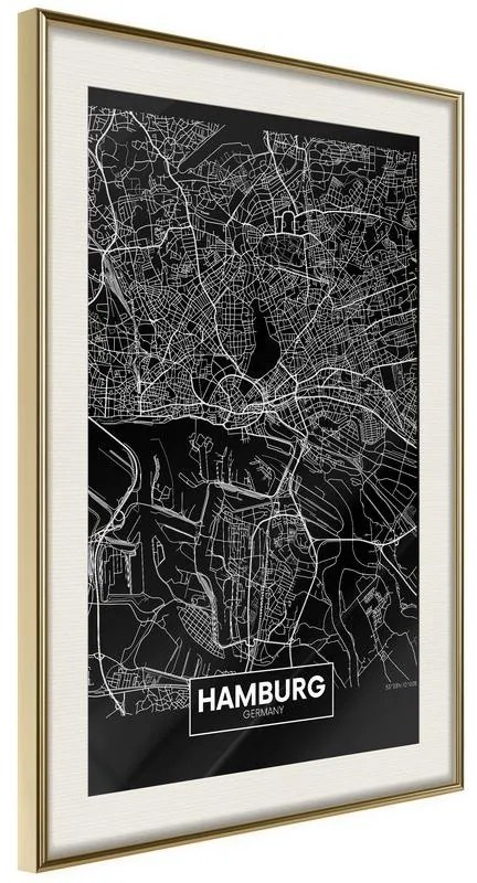 Poster  City Map: Hamburg (Dark)  Cornice Quadri Cornice d'oro con passe-partout, Larghezza x Altezza Home decor 30x45